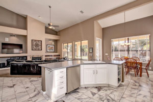 Large kitchen with island open to family room and breakfast nook
